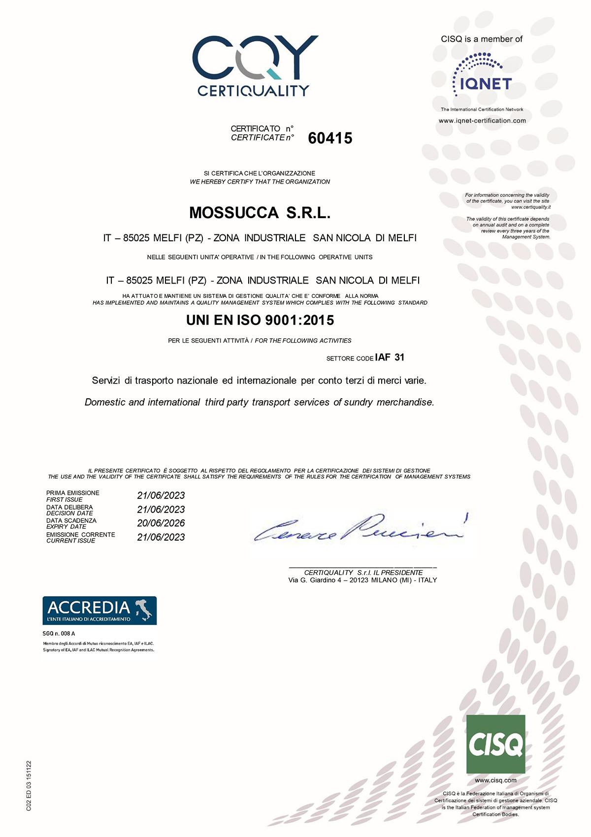 Certificazione UNI EN ISO 9001:2015